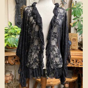 Free People Black Lace Kimono Jacket OS